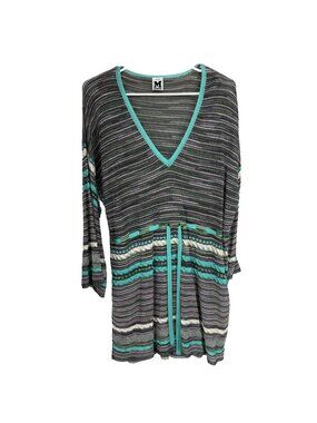 Missoni Women 14 Knit Tunic Top Stretch Colorful Flare Sleeve Tie Waist V Neck